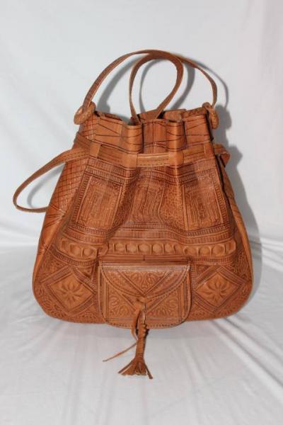 Moroccan bag shoulder leather bucket bags ,Moroccan handcrafted Tan leather bucket bags, leather bag