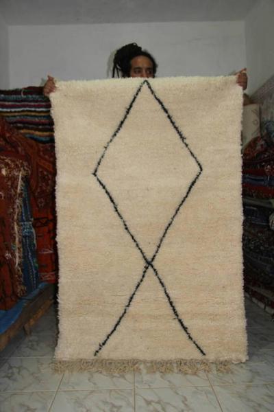 Berber white Moroccan Beni Ourain black patterns moroccan rug 