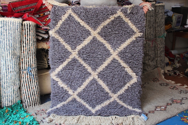 Beni ourain rug :blue moroccan carpet HANDMAde