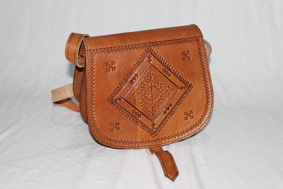 Quality Handbag ethnic moroccan crafted tan leather