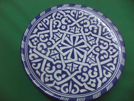 Antique old signed safi art pottery plate Moroccan middle eastern signed ceramic.