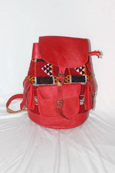 Red Moroccan leather bag, Moroccan backpack | Leather backpack , Kilim bag, bohemian backpack