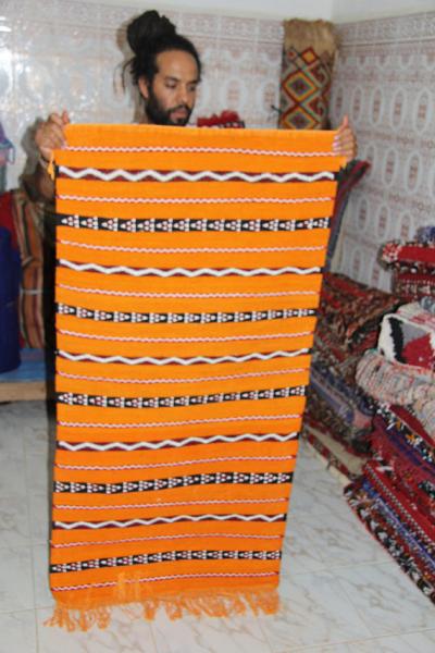 Vintage handmade Berber Moroccan Carpet kilim Cactus Orange