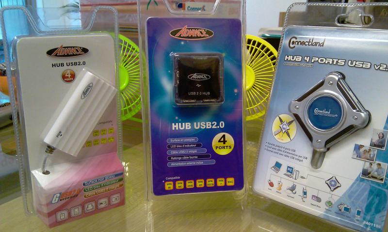 HUB USB 2.0 - 4 PORTS avec alimentation externe ou sans à 16 € - cliquer sur l'image