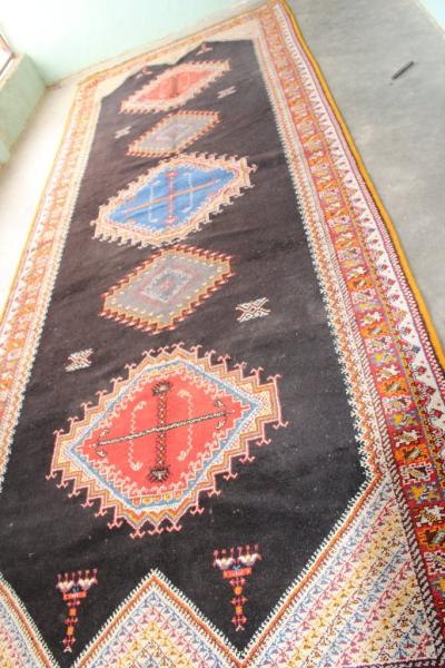 Black rug, Moroccan carpet, : Taznakht rug handmade in Berber village Morocco