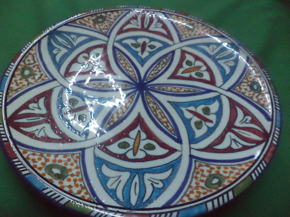 Ceramic Plates Moroccan Handmade Serving, Wall Hanging, Exquisite Colors Decorative